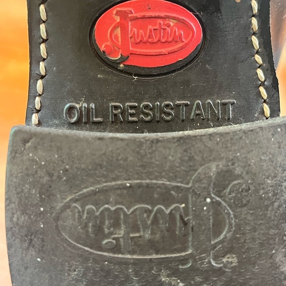 Vintage Justin Black Cowboy Boots Sz 8.5 Made in USA Registered Oil Resistant - Picture 10 of 16